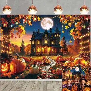 Fall Halloween Backdrop Spooky Haunted House Full Moon Pumpkin Banner | 8x6ft Autumn Halloween Pumpkin Photography Background, Fall Halloween Party Decorations Banner, Photo Props Fall Halloween Backdrop Spooky Haunted House Full Moon Pumpkin Banner | 8x6ft Autumn Halloween Pumpkin Photography Background, Fall Halloween Party Decorations Banner, Photo Props