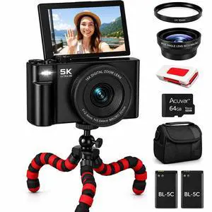 5K Vlogging Camera with Flip Screen & Flexible Mini Tripod 75MP Compact Camera for YouTube, WiFi, 18X Zoom, Portable Camera Kit with Lens & Case 5K Vlogging Camera with Flip Screen & Flexible Mini Tripod 75MP Compact Camera for YouTube, WiFi, 18X Zoom, Portable Camera Kit with Lens & Case