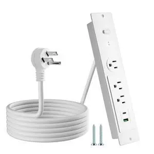 Recessed Power Strip with 6 Feet Cord, 45 Degree 3-Prong Thin Flat Plug, 3 AC Outlets (1 Widely Spaced AC Outlets),2 USB Ports (20W PD USB-C & 18W QC3.0 USB-A) 980J Surge Protection, ETL Listed, White Recessed Power Strip with 6 Feet Cord, 45 Degree 3-Prong Thin Flat Plug, 3 AC Outlets (1 Widely Spaced AC Outlets),2 USB Ports (20W PD USB-C & 18W QC3.0 USB-A) 980J Surge Protection, ETL Listed, White