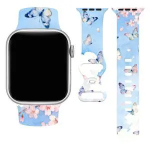 Butterflies Watch Band Compatible with Apple Watch, Silicone Strap Adjustable Replacement for Iwatch Bands All Series Butterflies Watch Band Compatible with Apple Watch, Silicone Strap Adjustable Replacement for Iwatch Bands All Series