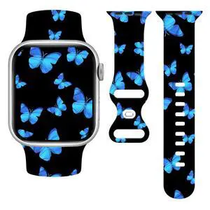 Butterflies Watch Band Compatible with Apple Watch, Silicone Strap Adjustable Replacement for Iwatch Bands All Series Butterflies Watch Band Compatible with Apple Watch, Silicone Strap Adjustable Replacement for Iwatch Bands All Series