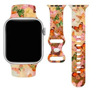 Butterflies Watch Band Compatible with Apple Watch, Silicone Strap Adjustable Replacement for Iwatch Bands All Series Butterflies Watch Band Compatible with Apple Watch, Silicone Strap Adjustable Replacement for Iwatch Bands All Series