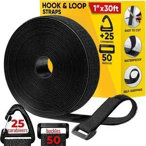 Hook and Loop Cable Straps with 50 Bucklets and 25 Carabineres, Reusable Fastening Cable Ties, Wire Management Securing Strap for Cable Tidy, Wire Management, Multi-Purpose Cord Organizer (Black) Hook and Loop Cable Straps with 50 Bucklets and 25 Carabineres, Reusable Fastening Cable Ties, Wire Management Securing Strap for Cable Tidy, Wire Management, Multi-Purpose Cord Organizer (Black)