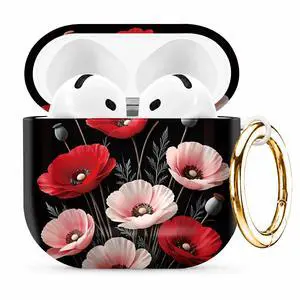 Compatible with AirPod 4th Generation (2024), Cute Protective Cover with Keychain, TPU Anti-Drop Earbuds Case for Women and Men(Red Poppy Flower) Compatible with AirPod 4th Generation (2024), Cute Protective Cover with Keychain, TPU Anti-Drop Earbuds Case for Women and Men(Red Poppy Flower)