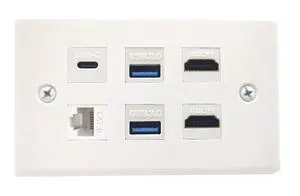 HDMI USB3.0 CAT Type-C Wall Plate, 6 Port Outlet Wall Plate, 2 x HDMI Keystone Jack + 2 x USB 3.0 +1 xType C+1 x CAT6 RJ45 Keystone Jack, for Wall Plate Face Plate, White HDMI USB3.0 CAT Type-C Wall Plate, 6 Port Outlet Wall Plate, 2 x HDMI Keystone Jack + 2 x USB 3.0 +1 xType C+1 x CAT6 RJ45 Keystone Jack, for Wall Plate Face Plate, White
