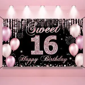 Sweet 16 Birthday Decorations, Happy 16th Birthday Banner Backdrop for Girls, Pink Sweet Sixteen Party Yard Sign Decor, Sweet 16 Photo Booth Props Background, Fabric, 6.1ft x 3.6ft Sweet 16 Birthday Decorations, Happy 16th Birthday Banner Backdrop for Girls, Pink Sweet Sixteen Party Yard Sign Decor, Sweet 16 Photo Booth Props Background, Fabric, 6.1ft x 3.6ft