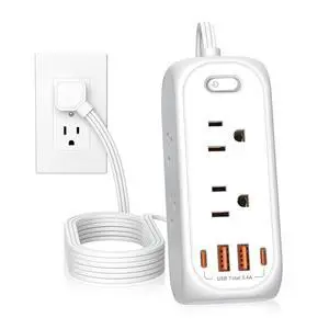 6 Outlet Power Strip with Surge Protector & ETL Listed, 5ft Extension Cord, 4 USB Ports (3A+1C), Flat Plug, 1250W/10A, Wall Mount, Multi Outlet Extender for Home Office Dorm - White 6 Outlet Power Strip with Surge Protector & ETL Listed, 5ft Extension Cord, 4 USB Ports (3A+1C), Flat Plug, 1250W/10A, Wall Mount, Multi Outlet Extender for Home Office Dorm - White