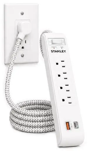 Surgemax Surge Protector Power Strip 4 Grounded Outlets 1 USB-C 1 USB-A Ports 600 Joules Surge Protection 6 Ft Fabric Braided Cord AWG 14/3 125V/15A 1875W Circuit Breaker Cord White ETL Listed Surgemax Surge Protector Power Strip 4 Grounded Outlets 1 USB-C 1 USB-A Ports 600 Joules Surge Protection 6 Ft Fabric Braided Cord AWG 14/3 125V/15A 1875W Circuit Breaker Cord White ETL Listed