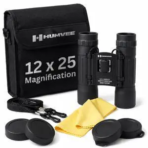 Humvee HMV-B-12X25B Rubber Armor Compact Binocular with Anti-Reflective Ruby Red Lens, 12x25, for Adults, Hunting, Travel, Cruises, Football Games, Sports, Military Police Personnel, Black Humvee HMV-B-12X25B Rubber Armor Compact Binocular with Anti-Reflective Ruby Red Lens, 12x25, for Adults, Hunting, Travel, Cruises, Football Games, Sports, Military Police Personnel, Black