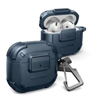 for AirPods 4 Case with Drop-Proof Lock, Shockproof Rugged Bumper Cases Protective Cover with Carabiner & Keyring & Cleaner Kit for AirPods 4th Generation 2024 Blue for AirPods 4 Case with Drop-Proof Lock, Shockproof Rugged Bumper Cases Protective Cover with Carabiner & Keyring & Cleaner Kit for AirPods 4th Generation 2024 Blue
