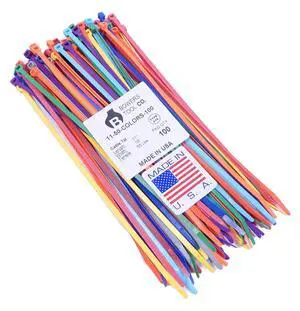 Multi Color Zip Cable Ties 11" 50lbs 100pc Made in USA Nylon Wire Tie Wraps Multi Color Zip Cable Ties 11" 50lbs 100pc Made in USA Nylon Wire Tie Wraps