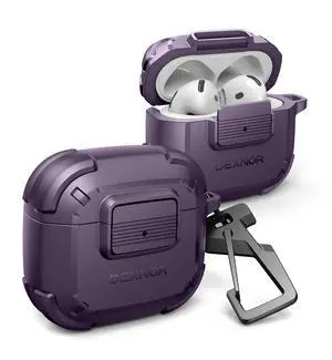 for AirPods 4 Case with Drop-Proof Lock, Shockproof Rugged Bumper Cases Protective Cover with Carabiner & Keyring & Cleaner Kit for AirPods 4th Generation 2024 Purple for AirPods 4 Case with Drop-Proof Lock, Shockproof Rugged Bumper Cases Protective Cover with Carabiner & Keyring & Cleaner Kit for AirPods 4th Generation 2024 Purple