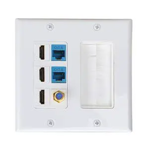 Brush Wall Plate 2gang, 3 HDMI Keystone Cat 6 Keystone Coax Cable TV F Type Wall Plate Female-Female Combination Faceplate | Cable TV F Type Wall Plate Female-Female Combination Faceplate Brush Wall Plate 2gang, 3 HDMI Keystone Cat 6 Keystone Coax Cable TV F Type Wall Plate Female-Female Combination Faceplate | Cable TV F Type Wall Plate Female-Female Combination Faceplate
