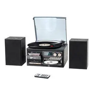 10 in 1 Record Player with Turntable Bluetooth USB SD MMC CD Cassette AM FM Radio Remote Control and Dual External Speakers 10 in 1 Record Player with Turntable Bluetooth USB SD MMC CD Cassette AM FM Radio Remote Control and Dual External Speakers