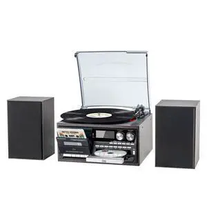 10 in 1 Vintage Record Player with Bluetooth, 3-Speed Turntable, CD Cassette USB SD MMC Playback, AM FM Radio, Remote Control and Dual Stereo Speakers 10 in 1 Vintage Record Player with Bluetooth, 3-Speed Turntable, CD Cassette USB SD MMC Playback, AM FM Radio, Remote Control and Dual Stereo Speakers
