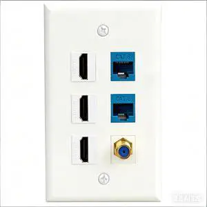 HDMI Wall Plate, Cat6 Keystone Coax F Type Cable Wallplate, | Coax Cable TV F Type, Female-Female Faceplate - White HDMI Wall Plate, Cat6 Keystone Coax F Type Cable Wallplate, | Coax Cable TV F Type, Female-Female Faceplate - White