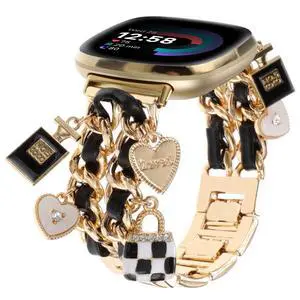 Stylish Metal Wristband Compatible with Fitbit Versa 4/Versa 3 Bands/Sense 2/Sense Band,Cute Strap with Love Cross Unique Pendants Chain Charms Bracelet for Women Stylish Metal Wristband Compatible with Fitbit Versa 4/Versa 3 Bands/Sense 2/Sense Band,Cute Strap with Love Cross Unique Pendants Chain Charms Bracelet for Women