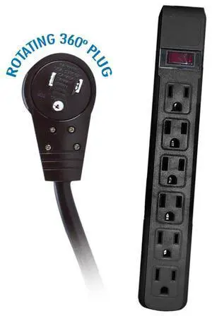 10 Feet Power Cable with 6 Outlets Surge Protector, Flat Rotating Plug, Horizontal Outlets, Black, 1 Pack 10 Feet Power Cable with 6 Outlets Surge Protector, Flat Rotating Plug, Horizontal Outlets, Black, 1 Pack