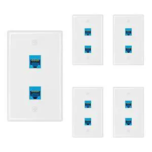 5-Pack Cat6A Ethernet Wall Plate, 2-Port RJ45 Wall Plate, Blue | 2-Port Keystone Wall Plates with Cat 6A Coupler 10Gbit/s, Female to Female Cat6a Wall Plate, Cat6a/Cat6/5e, PoE 5-Pack Cat6A Ethernet Wall Plate, 2-Port RJ45 Wall Plate, Blue | 2-Port Keystone Wall Plates with Cat 6A Coupler 10Gbit/s, Female to Female Cat6a Wall Plate, Cat6a/Cat6/5e, PoE