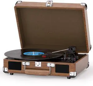 Record Player with Built-in Speakers, Vintage Bluetooth Turntable 3 Speed Suitcase Vinyl Record Player with Bluetooth Input, Bass & Treble Control, Auto Stop, AUX in, RCA Out, Headphone Jack Rosewood Record Player with Built-in Speakers, Vintage Bluetooth Turntable 3 Speed Suitcase Vinyl Record Player with Bluetooth Input, Bass & Treble Control, Auto Stop, AUX in, RCA Out, Headphone Jack Rosewood