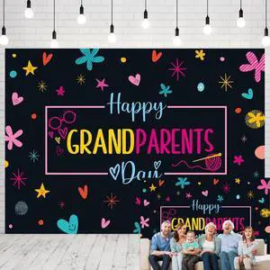 Happy Grandparents Day Photography Backdrop 8x6FT | Doodle Hand-drawn Layout, Colorful Grandparents Festive Photo Backdrop, Lightweight Vinyl, Easy Hang & Wipe Clean Happy Grandparents Day Photography Backdrop 8x6FT | Doodle Hand-drawn Layout, Colorful Grandparents Festive Photo Backdrop, Lightweight Vinyl, Easy Hang & Wipe Clean