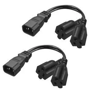 2 Pack IEC320 C14 to NEMA 5-15R Y Splitter Power Adapter Cable,PDU/UPS Interface C14 Male Plug to 2 x 5-15R Household 3 Pin Female Socket AC Power Cord,1FT/0.32M 2 Pack IEC320 C14 to NEMA 5-15R Y Splitter Power Adapter Cable,PDU/UPS Interface C14 Male Plug to 2 x 5-15R Household 3 Pin Female Socket AC Power Cord,1FT/0.32M