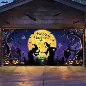 Large Halloween Garage Door Decorations 6 x 13 ft, Horror Scary Sukll Garage Door Cover Banner Witches Pumpkins Bats Background Party Supplies for Home Outdoor Wall Door Large Halloween Garage Door Decorations 6 x 13 ft, Horror Scary Sukll Garage Door Cover Banner Witches Pumpkins Bats Background Party Supplies for Home Outdoor Wall Door