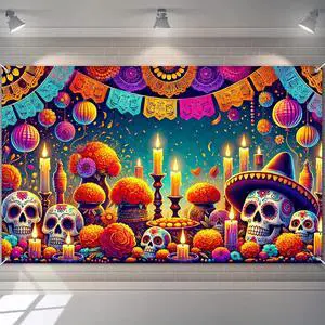 Dia de Los Muertos Banner 71x43 in Papel Picado Decor | Sugar Skull Fiesta Banner, Day of the Dead Background for Photos, Wall, Papel Picado Marigold Flowers Theme Dia de Los Muertos Banner 71x43 in Papel Picado Decor | Sugar Skull Fiesta Banner, Day of the Dead Background for Photos, Wall, Papel Picado Marigold Flowers Theme