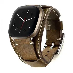Compatible with Fitbit Sense/Versa 3 Bands Genuine Leather Cuff Band Replacement Strap with Stainless Steel Clasp Compatible for Fitbit Versa 3 Sense Accessories Men Women Compatible with Fitbit Sense/Versa 3 Bands Genuine Leather Cuff Band Replacement Strap with Stainless Steel Clasp Compatible for Fitbit Versa 3 Sense Accessories Men Women