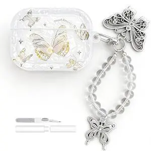 Compatible with AirPods Pro 3 Case with Keychain and Cleaner Kit, Cute Clear Butterfly Pattern Protective Cover for Women and Girls (White, for AirPods Pro 3) Compatible with AirPods Pro 3 Case with Keychain and Cleaner Kit, Cute Clear Butterfly Pattern Protective Cover for Women and Girls (White, for AirPods Pro 3)