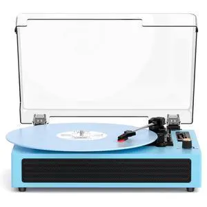 Bluetooth Turntable Vinyl Record Player, 3-Speed Record Player with Built-in Speakers,USB Recording, AUX in Auto Stop, Belt-Drive LP Player Blue Bluetooth Turntable Vinyl Record Player, 3-Speed Record Player with Built-in Speakers,USB Recording, AUX in Auto Stop, Belt-Drive LP Player Blue