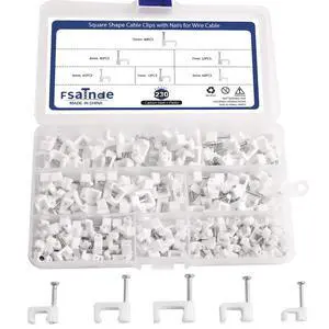 230Pcs Cable Clips with Nails, Square Shape Wire Tacks for Cable Management, 5mm 6mm 7mm 8mm 10mm Ethernet Coaxial TV Telephone Printer Cord Holder, White Cable Staples for Wall Wood Plaster 230Pcs Cable Clips with Nails, Square Shape Wire Tacks for Cable Management, 5mm 6mm 7mm 8mm 10mm Ethernet Coaxial TV Telephone Printer Cord Holder, White Cable Staples for Wall Wood Plaster