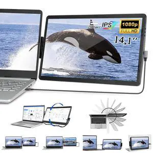 14.1'' Laptop Screen Extender, FHD IPS Portable Monitor, 360° Rotatable Dual Monitor for Laptop, Extender Connected with Type-c/hdmi, Support PC/Mobile Phone, Black 14.1'' Laptop Screen Extender, FHD IPS Portable Monitor, 360° Rotatable Dual Monitor for Laptop, Extender Connected with Type-c/hdmi, Support PC/Mobile Phone, Black