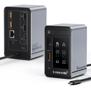 Aluminum USB C Docking Station 2HDMI DP 4K 100W Gigabit LAN Hub USB3.2 10Gbps 3USB-A+USB-C Ports, SD/MicroSD reader, 3.5mm jack, LED indicator, touch screen-off key, multi-system compatible Aluminum USB C Docking Station 2HDMI DP 4K 100W Gigabit LAN Hub USB3.2 10Gbps 3USB-A+USB-C Ports, SD/MicroSD reader, 3.5mm jack, LED indicator, touch screen-off key, multi-system compatible