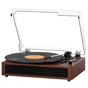 Vinyl Record Player Bluetooth Turntable, 3-Speed Retro Vinyl Player with Built-in Speakers,AUX in, Auto Stop,USB Recording, Belt-Drive LP Player Brown Vinyl Record Player Bluetooth Turntable, 3-Speed Retro Vinyl Player with Built-in Speakers,AUX in, Auto Stop,USB Recording, Belt-Drive LP Player Brown