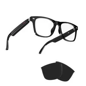 TWS Smart Bluetooth Audio Glasses - Blue Light Blocking & Sunglasses Lens kits for Office Outdoor Sports Drive - Smart Glasses for Men & Women - Black Frame TWS Smart Bluetooth Audio Glasses - Blue Light Blocking & Sunglasses Lens kits for Office Outdoor Sports Drive - Smart Glasses for Men & Women - Black Frame