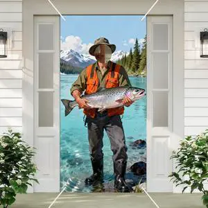 Fisherman Photo Booth Prop Door Banner - Face-in-Hole Fishing Theme Party Backdrop, Realistic Lake & Mountain Catch of the Day Selfie Station, Door Cover for Men's Birthday & Retirement 35x73 Inch Fisherman Photo Booth Prop Door Banner - Face-in-Hole Fishing Theme Party Backdrop, Realistic Lake & Mountain Catch of the Day Selfie Station, Door Cover for Men's Birthday & Retirement 35x73 Inch
