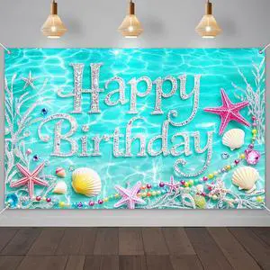 Happy Birthday Backdrop Banner 71x43 Inch Aqua Blue Ocean Theme Birthday Party Decorations Photography Background Photo Booth Props for Women Girls Happy Birthday Backdrop Banner 71x43 Inch Aqua Blue Ocean Theme Birthday Party Decorations Photography Background Photo Booth Props for Women Girls