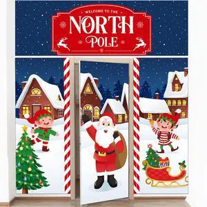 4 Pcs 98 Inch Gingerbread Door Cover Santa Claus and Elves | Christmas Peppermint Candy Design, Holiday Party Classroom Backdrop, Includes Gingerbread House Santa Wreath Cane 4 Pcs 98 Inch Gingerbread Door Cover Santa Claus and Elves | Christmas Peppermint Candy Design, Holiday Party Classroom Backdrop, Includes Gingerbread House Santa Wreath Cane