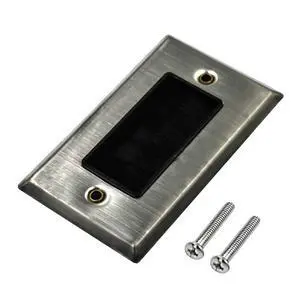Wall Plate Brush Cable Pass Through Single Gang Stainless | This stainless steel single-gang brush wall plate organizes cable pass-through for HDTV systems Wall Plate Brush Cable Pass Through Single Gang Stainless | This stainless steel single-gang brush wall plate organizes cable pass-through for HDTV systems