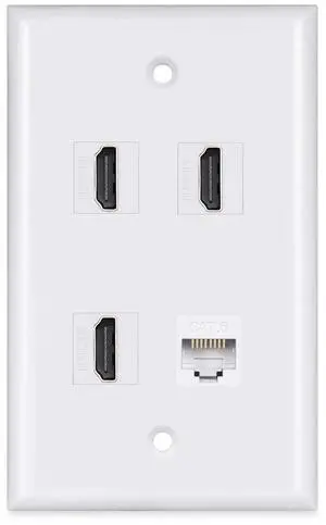 HDMI Wall Plate 4 Port, Cat6 Ethernet Wallplate, White | HDMI 2.0, Decorative Wall Outlet, Female to Female, For HDTV HDMI Wall Plate 4 Port, Cat6 Ethernet Wallplate, White | HDMI 2.0, Decorative Wall Outlet, Female to Female, For HDTV