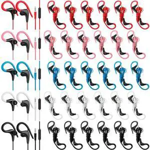 30 Pcs Over The Ear Earbuds Wired Sport Running Earphones Bulk 3.5 MM Plug Jack Wired Earbuds with Microphone Sweatproof Wrap Around Headphones with Over Ear Hook, 5 Colors 30 Pcs Over The Ear Earbuds Wired Sport Running Earphones Bulk 3.5 MM Plug Jack Wired Earbuds with Microphone Sweatproof Wrap Around Headphones with Over Ear Hook, 5 Colors
