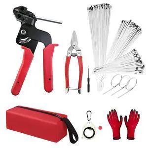 Metal Zip Ties with Stainless Steel Cable Tie Gun, Special Tool For Fastening and Cutting Steel Zip Ties, 50 Each of 8, 12, 16 Inch Uv Resistant chain link fence Parts For Fence Exhaust Pipe Outdoor Metal Zip Ties with Stainless Steel Cable Tie Gun, Special Tool For Fastening and Cutting Steel Zip Ties, 50 Each of 8, 12, 16 Inch Uv Resistant chain link fence Parts For Fence Exhaust Pipe Outdoor