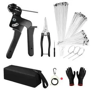 Metal Zip Ties with Stainless Steel Cable Tie Gun, Special Tool For Fastening and Cutting Steel Zip Ties, 50 Each of 8, 12, 16 Inch Uv Resistant chain link fence Parts For Fence Exhaust Pipe Outdoor Metal Zip Ties with Stainless Steel Cable Tie Gun, Special Tool For Fastening and Cutting Steel Zip Ties, 50 Each of 8, 12, 16 Inch Uv Resistant chain link fence Parts For Fence Exhaust Pipe Outdoor