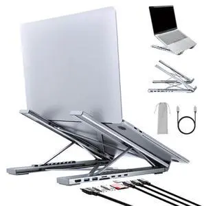 8 in 1 USB C Laptop Stand Docking Station with Type-C Cable Adjustable Laptop Riser Hub 4K 30Hz PD 100W Portable Notebook Dock Stand for MacBook, Pro, Air, Dell, HP, Surface, Lenovo 8 in 1 USB C Laptop Stand Docking Station with Type-C Cable Adjustable Laptop Riser Hub 4K 30Hz PD 100W Portable Notebook Dock Stand for MacBook, Pro, Air, Dell, HP, Surface, Lenovo