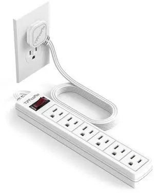 Flat Plug Power Strip, 5 FT Flat Extension Cord, 6 Outlets with 600J Surge Protection, Wall Mountable for Home and Office Flat Plug Power Strip, 5 FT Flat Extension Cord, 6 Outlets with 600J Surge Protection, Wall Mountable for Home and Office