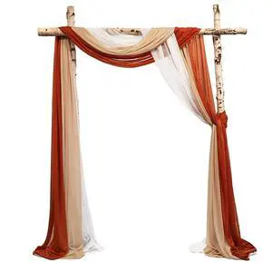2.5x19.5 ft Wedding Arch Draping Fabric, 3 Panels Draping Fabric Arbor Drapery for Party Bridal Ceremony Backdrop Wedding Stage Reception Decorations, Light Brown, Brick Red & White 2.5x19.5 ft Wedding Arch Draping Fabric, 3 Panels Draping Fabric Arbor Drapery for Party Bridal Ceremony Backdrop Wedding Stage Reception Decorations, Light Brown, Brick Red & White