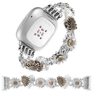 Stretchy Metal Bracelet Bands Compatible with Fitbit Versa 3/ Versa 4/ Sense/Sense 2 Bands,Women Fancy Elastic Sunflower Heart Dressy Stainless Replacement Wristband Strap Stretchy Metal Bracelet Bands Compatible with Fitbit Versa 3/ Versa 4/ Sense/Sense 2 Bands,Women Fancy Elastic Sunflower Heart Dressy Stainless Replacement Wristband Strap