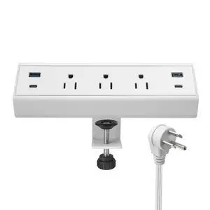 Desk Clamp Power Strip with USB C 40W Fast Charge 4 USB Ports 3 AC Outlets (White) Desk Clamp Power Strip with USB C 40W Fast Charge 4 USB Ports 3 AC Outlets (White)