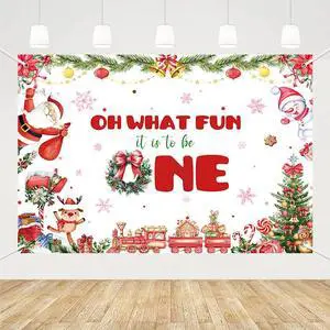 Christmas 1st Birthday Backdrop Banner, Oh What Fun It is to Be One Birthday Party Supplies, Xmas Tree Santa Gifts Snowman Christmas Birthday Party Decorations, Photo Props 8x6ft Christmas 1st Birthday Backdrop Banner, Oh What Fun It is to Be One Birthday Party Supplies, Xmas Tree Santa Gifts Snowman Christmas Birthday Party Decorations, Photo Props 8x6ft